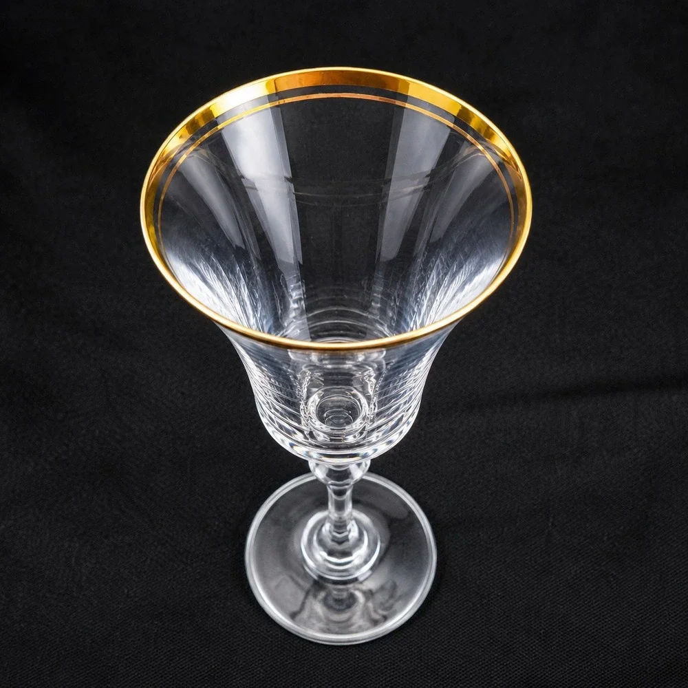 Mikasa‎ Jamestown handblown Wine Glasses Gold Rim Flared Tulip Baluster Stem 2pc